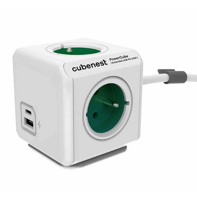 Cubenest PowerCube Extended USB A+C PD 20 W 1,5 m - zelená