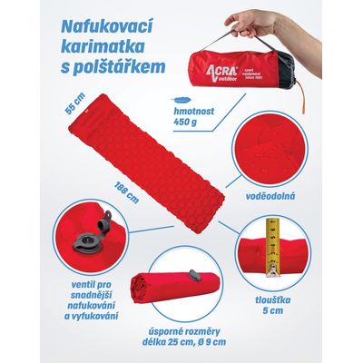ACRA L48-CRV Nafukovací karimatka červená