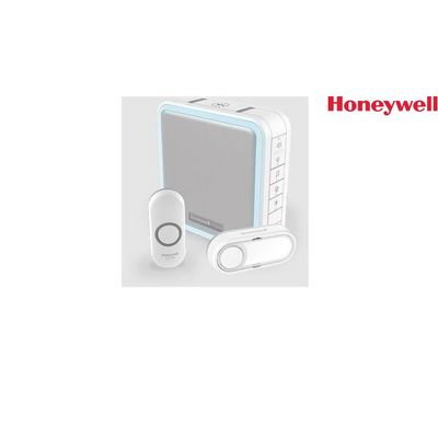 Honeywell Home DC915N bezdrátový zvonek Series 9, 200m, 8 melodií, přenosná základna, 2x tlačítko (jmenovka, design), bíílý
