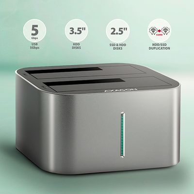 AXAGON ADSA-DC, USB-C 5Gbps - 2x SATA 6G 2.5/3.5 SSD/HDD CLONE DUAL dokovací stanice