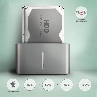 AXAGON ADSA-DC, USB-C 5Gbps - 2x SATA 6G 2.5/3.5 SSD/HDD CLONE DUAL dokovací stanice