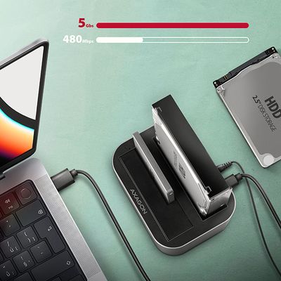 AXAGON ADSA-DC, USB-C 5Gbps - 2x SATA 6G 2.5/3.5 SSD/HDD CLONE DUAL dokovací stanice