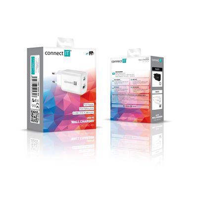 CONNECT IT Wanderer2 GaN nabíjecí adaptér 1×USB-C + 1xUSB-A, 33W PD, bílá