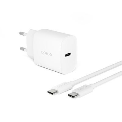 Epico 20W PD Charger Bundle with USB-C to USB-C cable 1.2m - bílá