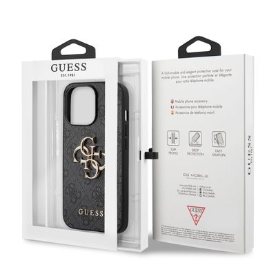 Guess PU 4G Metal Logo Zadní Kryt pro iPhone 13 Pro Max Grey