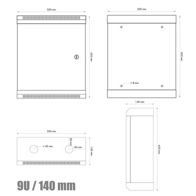 DATACOM 10 nástěnný rozvaděč 9U/140 mm (plech) černý