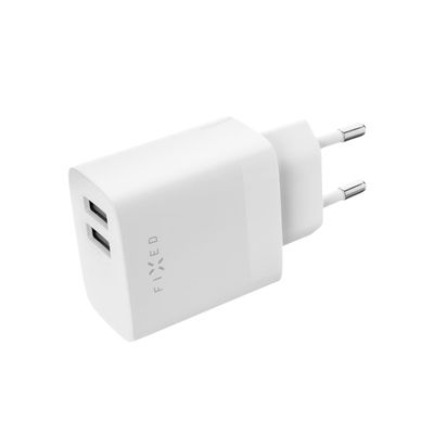 Síťová nabíječka FIXED s 2xUSB výstupem, 17W Smart Rapid Charge, bílá