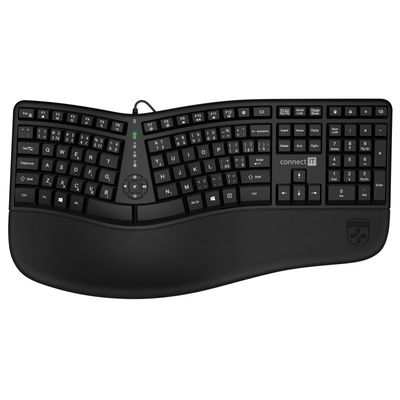CONNECT IT FOR HEALTH ERGO drátová ergonomická klávesnice CZ + SK verze, ČERNÁ