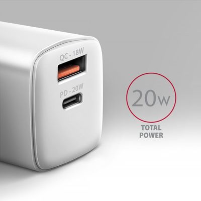 AXAGON ACU-PQ20W nabíječka do sítě 20W, 2x port (USB-A + USB-C), PD3.0/PPS/QC4+/AFC/Apple, bílá