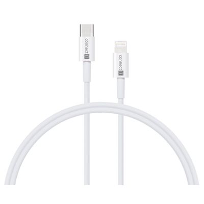 CONNECT IT DUPLEX Nabíjecí adaptér 1xLightning + 1×USB-C, 20W, kabel 27W, BÍLÝ