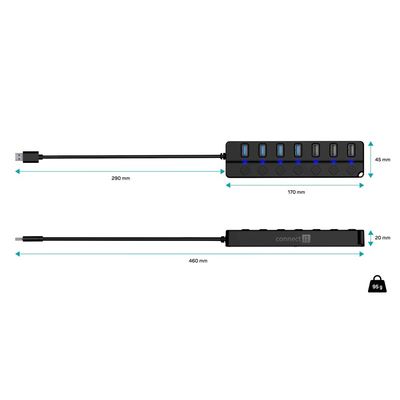 CONNECT IT Mighty Switch 2 USB-A hub, (4xUSB-A 3.0, 3xUSB-A 2.0), externí