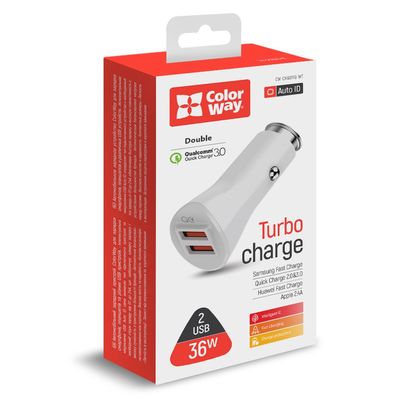 ColorWay 2x USB nabíječka do auta 36W, bílá