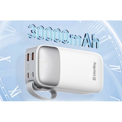 ColorWay powerbanka 30 000mAh, 1x USB QC3.0/ USB-C/ Lightning/ 22,5W/ Bílá