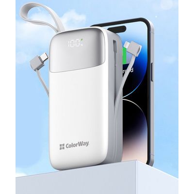 ColorWay powerbanka 30 000mAh, 1x USB QC3.0/ USB-C/ Lightning/ 22,5W/ Bílá