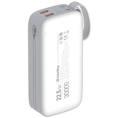 ColorWay powerbanka 30 000mAh, 1x USB QC3.0/ USB-C/ Lightning/ 22,5W/ Bílá