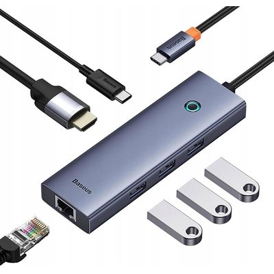 Dokovací stanice Baseus Ultra Joy USB 6v1 (USB-C/1xHDMI4K30Hz/3xUSB 3.0/1xPD/RJ45) šedá