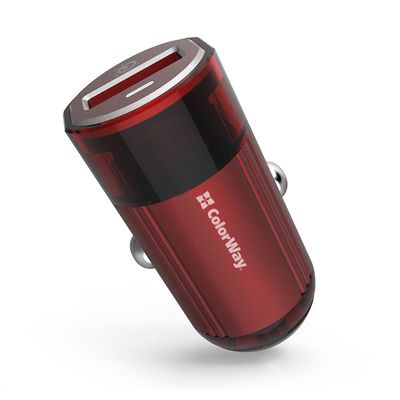 ColorWay nabíječka do auta 1x USB 18W QC3.0, červená