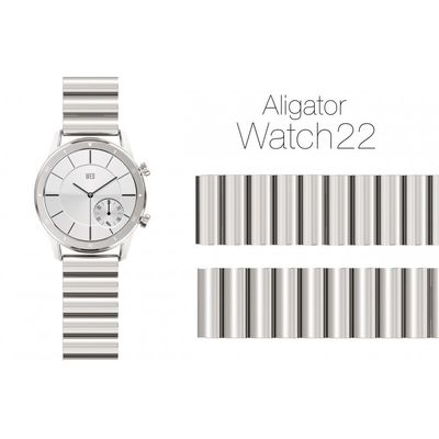 Aligator kovový řemínek 22mm, stříbrný