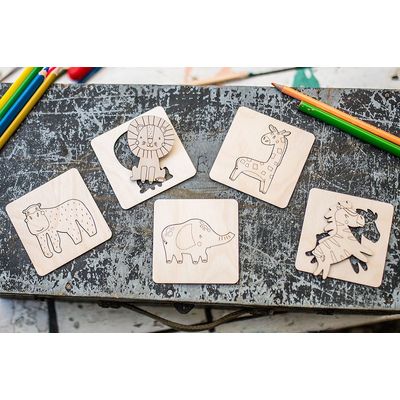 BeWooden Lišácké vkládací puzzle 4 v1 - Divočina
