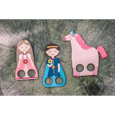 BeWooden Loutkové prstové divadlo - princ, princezna, jednorožec