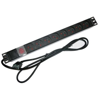 XtendLan 19/1U rozvodný panel 8x 230V/10A, ČSN s přívodním kabelem k UPS IEC 320 C14