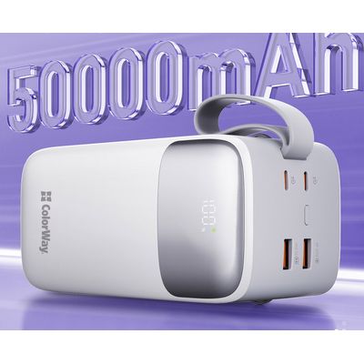 ColorWay powerbanka 50 000mAh, 1x USB QC3.0/ USB-C/ Lightning/ 22,5W/ Bílá