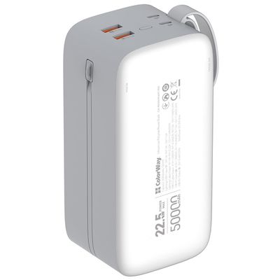 ColorWay powerbanka 50 000mAh, 1x USB QC3.0/ USB-C/ Lightning/ 22,5W/ Bílá