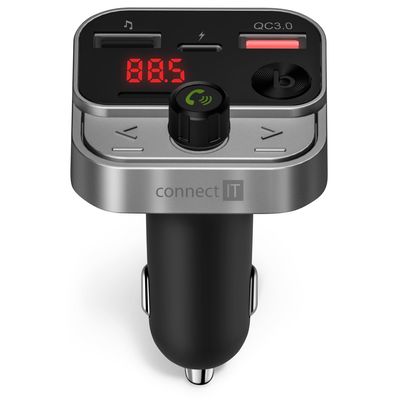 CONNECT IT InCarz Bezdrátový FM transmitter, 2x USB-A + 1x USB-C, ANTRACITOVÝ