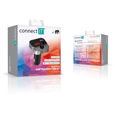 CONNECT IT InCarz Bezdrátový FM transmitter, 2x USB-A + 1x USB-C, ANTRACITOVÝ