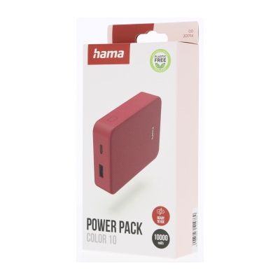 Hama Colour 10, powerbanka 10000 mAh, 3 A, výstup: USB-C, USB-A, červená