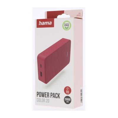 Hama Colour 20, powerbanka 20000 mAh, 3 A, výstup: USB-C, USB-A, červená