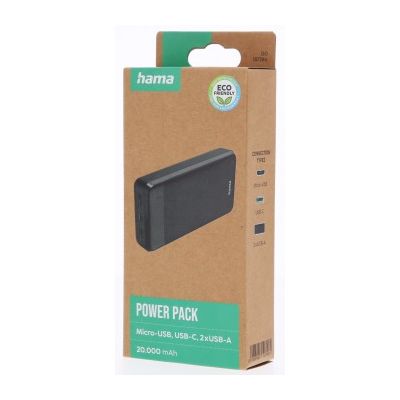Hama Eco Power 20, powerbanka, 20000 mAh, 2 A, 2 výstupy: 2x USB-A