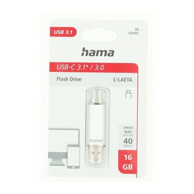 Hama Flash Pen Laeta, USB-C/USB-A 3.1, 16 GB, 40 MB/s, stříbrný