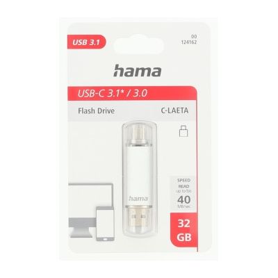 Hama Flash Pen Laeta, USB-C/USB-A 3.1, 32 GB, 40 MB/s, stříbrný