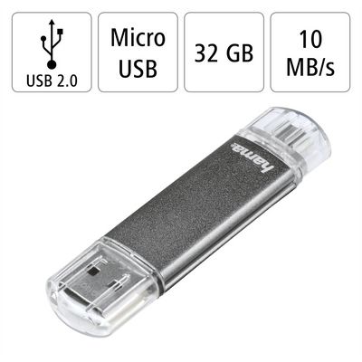 Hama flashPen Laeta Twin 32 GB 10 MB/s, šedá