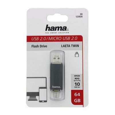 Hama flashPen Leata Twin 64 GB 10 MB/s USB 2.0, šedá