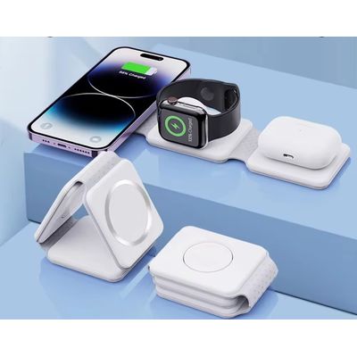 1stCOOL bezdrátová přenosná QI nabíječka 3v1, MagSafe kompatibilní, bílá, USB-C