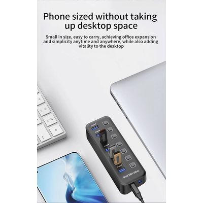 PremiumCord USB 3.2 Superspeed HUB 7-portový s vypínači portů