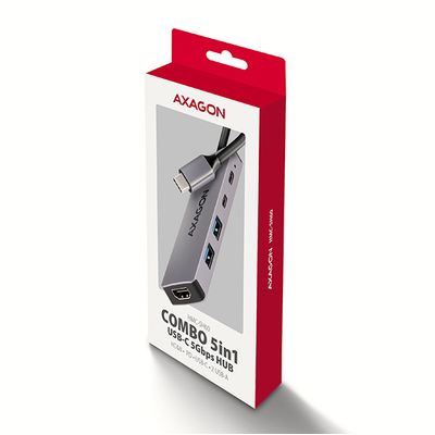 AXAGON HMC-5H60, USB 5Gbps hub, porty 2x USB-A, 1x USB-C, HDMI 4k/60, PD 100W, kabel USB-C 15cm