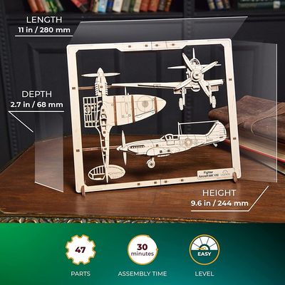 Ugears 2,5D dřevěné mechanické puzzle Stíhací letadlo