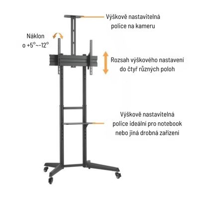 Brateck Pojízdný stojan T1040T pro TV 37-70 50kg 2 police