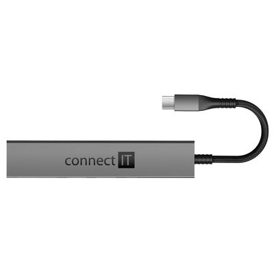 CONNECT IT CompactPRO USB-C hub + čtečka karet, (2xUSB-A 3.0, 1xUSB-C), externí, antracitový