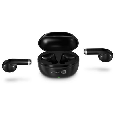 CONNECT IT True Wireless SonicBass sluchátka do uší s mikrofonem, ČERNÁ