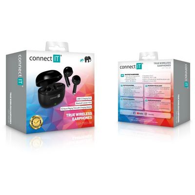 CONNECT IT True Wireless SonicBass sluchátka do uší s mikrofonem, ČERNÁ