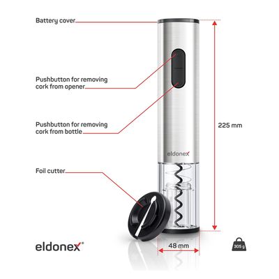 ELDONEX WineSpin Premium elektrický otvírák na víno, STŘÍBRNÝ