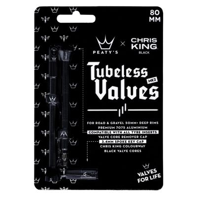 PEATYS X CHRIS KING (MK2) BLACK TUBELESS VALVES - 80MM