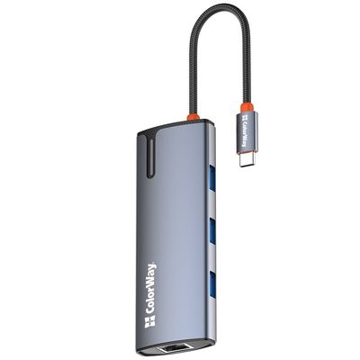 ColorWay 6v1 USB hub/ 1x USB-C/ 1x HDMI/ 3x USB-A/ 1x RJ45