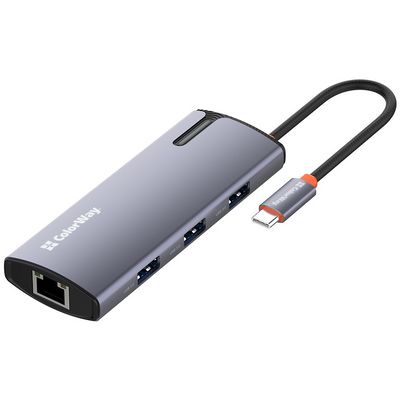 ColorWay 6v1 USB hub/ 1x USB-C/ 1x RJ45/ 4x USB-A