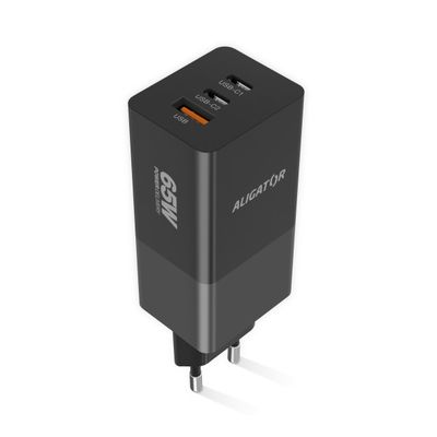 Chytrá síťová nabíječka ALIGATOR GaN, Power Delivery 65W, 2xUSB-C, 1xUSB-A, černá