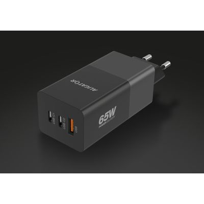 Chytrá síťová nabíječka ALIGATOR GaN, Power Delivery 65W, 2xUSB-C, 1xUSB-A, černá